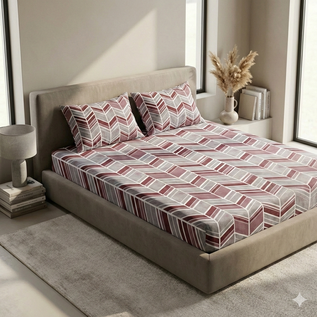 Elegant Weavers Merlot Double Bedsheet with Pillow Cover (150x215 cm)