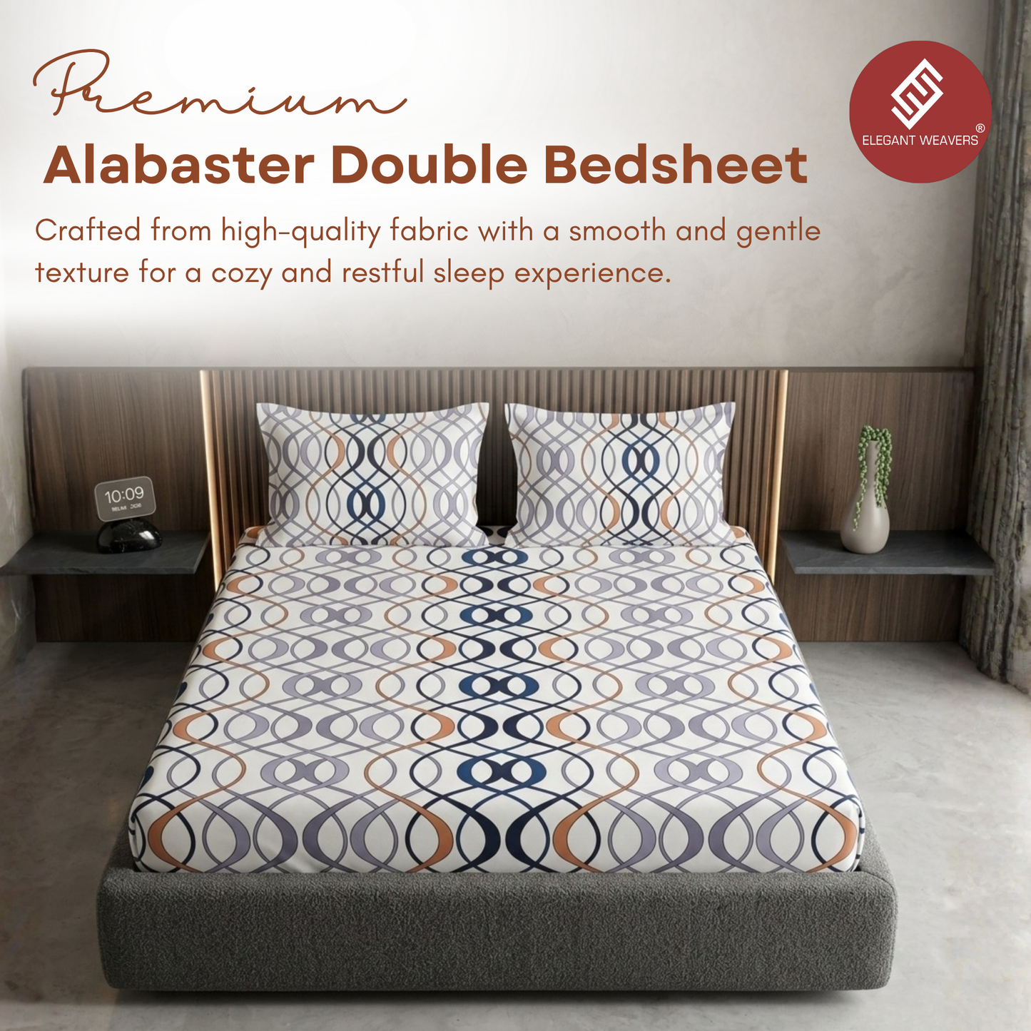 Elegant Weavers Alabaster Double Bedsheet with 2 Pillow Covers (215x230 cm) | Microfiber Ziggy Design Bedding Set | Soft, Durable & Easy Care