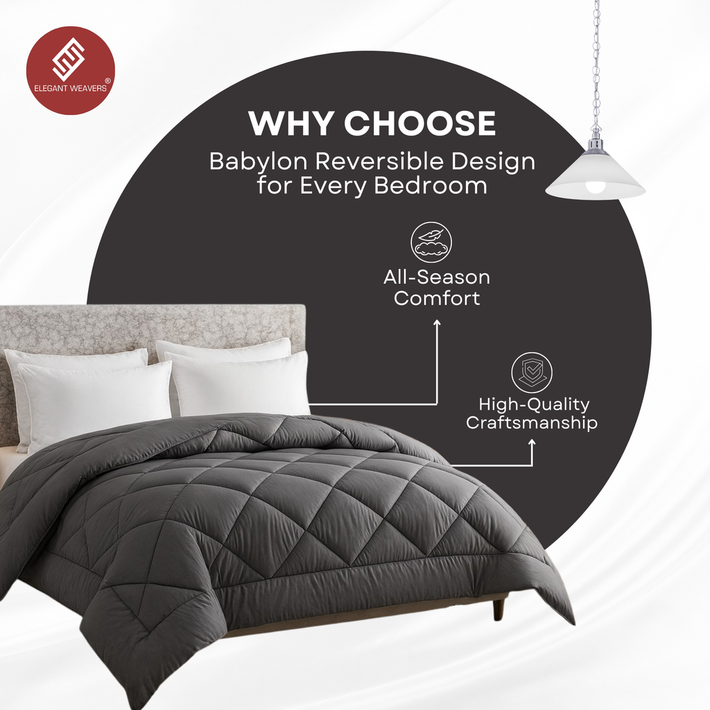 Elegant Weavers Babylon Reversible Solid Double Comforter Blue (210x220 cm)