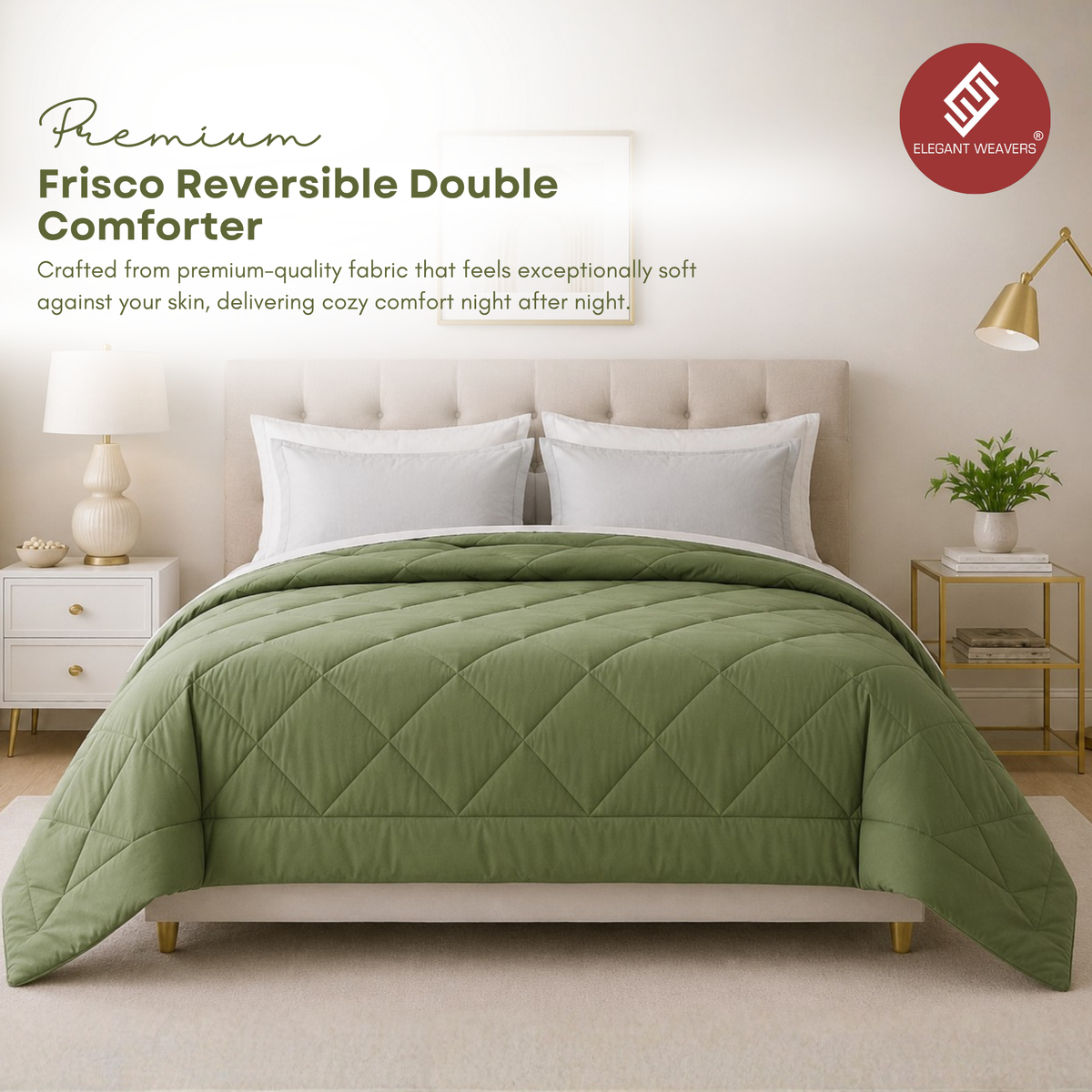 Elegant Weavers Frisco Reversible Solid Double Comforter Olive (210x220 cm)