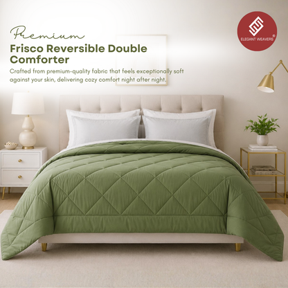 Elegant Weavers Frisco Reversible Solid Double Comforter Olive (210x220 cm) | Microfiber Soft & Cozy Blanket | Durable & Easy Care