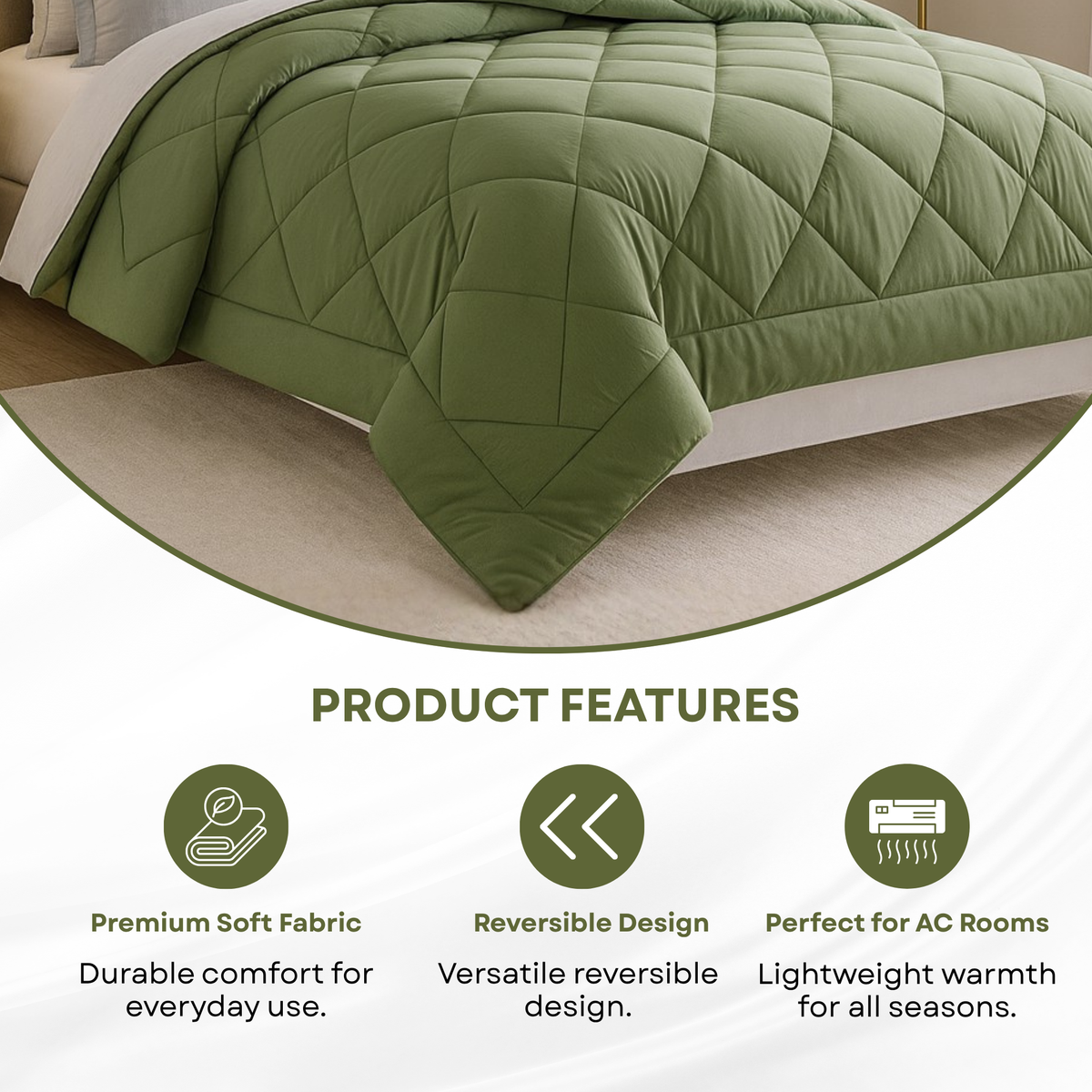 Elegant Weavers Frisco Reversible Solid Double Comforter Olive (210x220 cm)