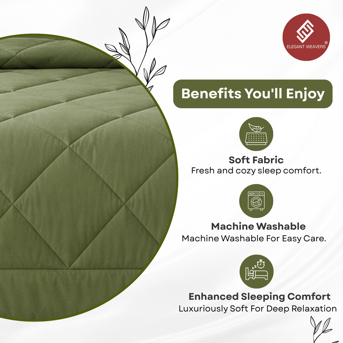 Elegant Weavers Frisco Reversible Solid Double Comforter Olive (210x220 cm)
