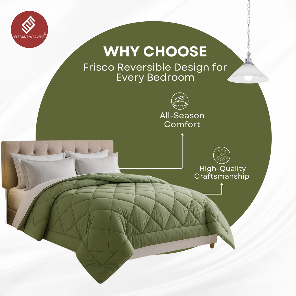 Elegant Weavers Frisco Reversible Solid Double Comforter Olive (210x220 cm)