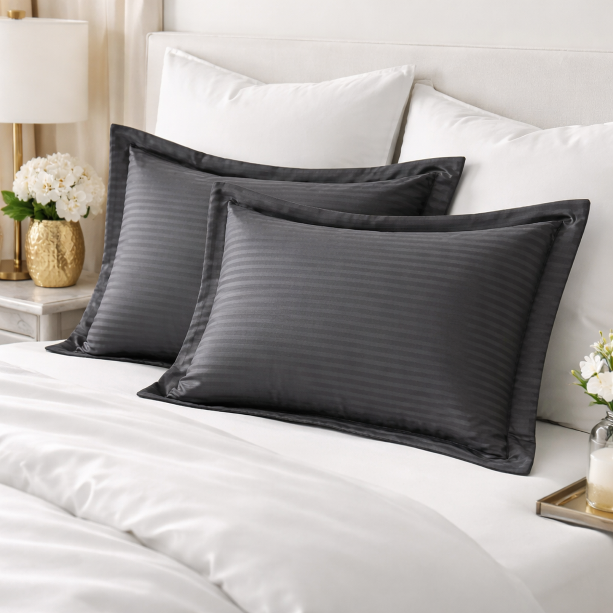 Elegant Weavers Flint Stripe Pillow Cover Set of 2 Grey (45x67 cm)