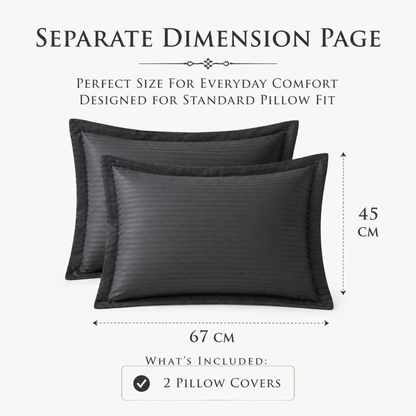 Elegant Weavers Flint Stripe Pillow Cover Set of 2 Grey (45x67 cm) | Rectangular Microfiber Cushion Covers | Soft, Durable & Stylish Home Décor