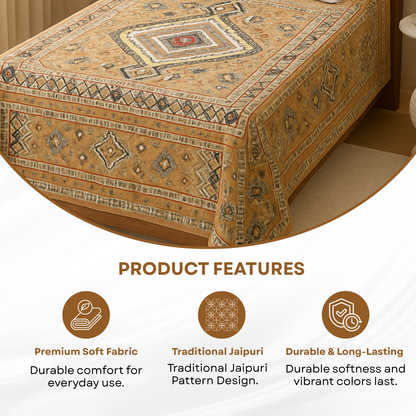 Elegant Weavers Jaima Jaipuri Single Bedsheet (140x215 cm) | Microfiber Traditional Print Bedsheet | Soft, Durable & Easy Care (Bedsheet Only)