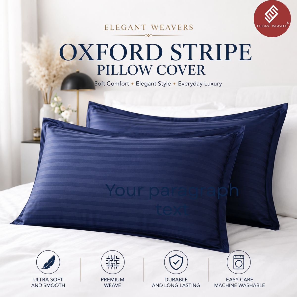 Elegant Weavers Oxford Stripe Pillow Cover Set of 2 (45x67 cm)