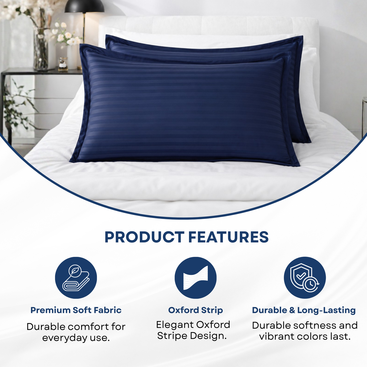 Elegant Weavers Oxford Stripe Pillow Cover Set of 2 (45x67 cm)