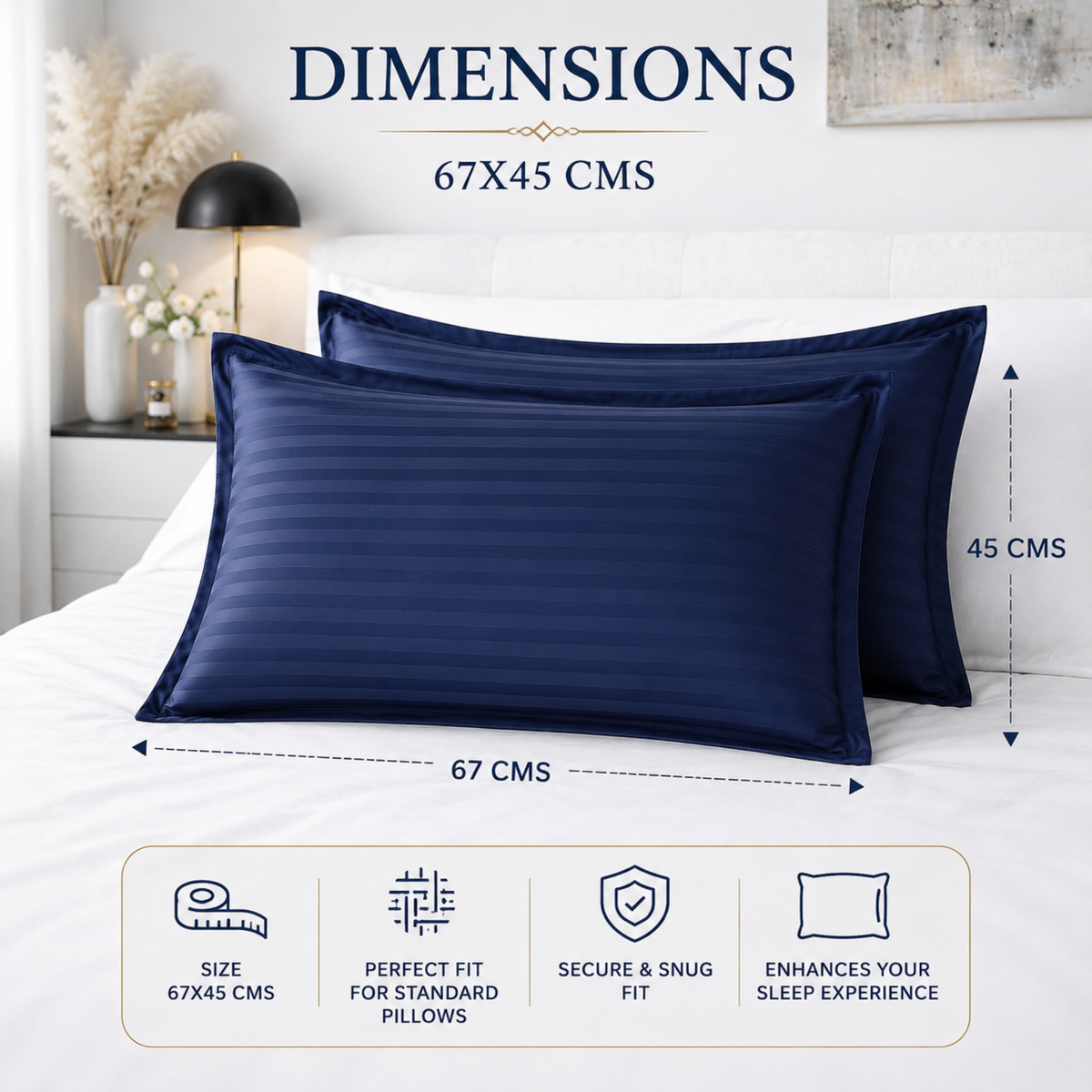Elegant Weavers Oxford Stripe Pillow Cover Set of 2 (45x67 cm)