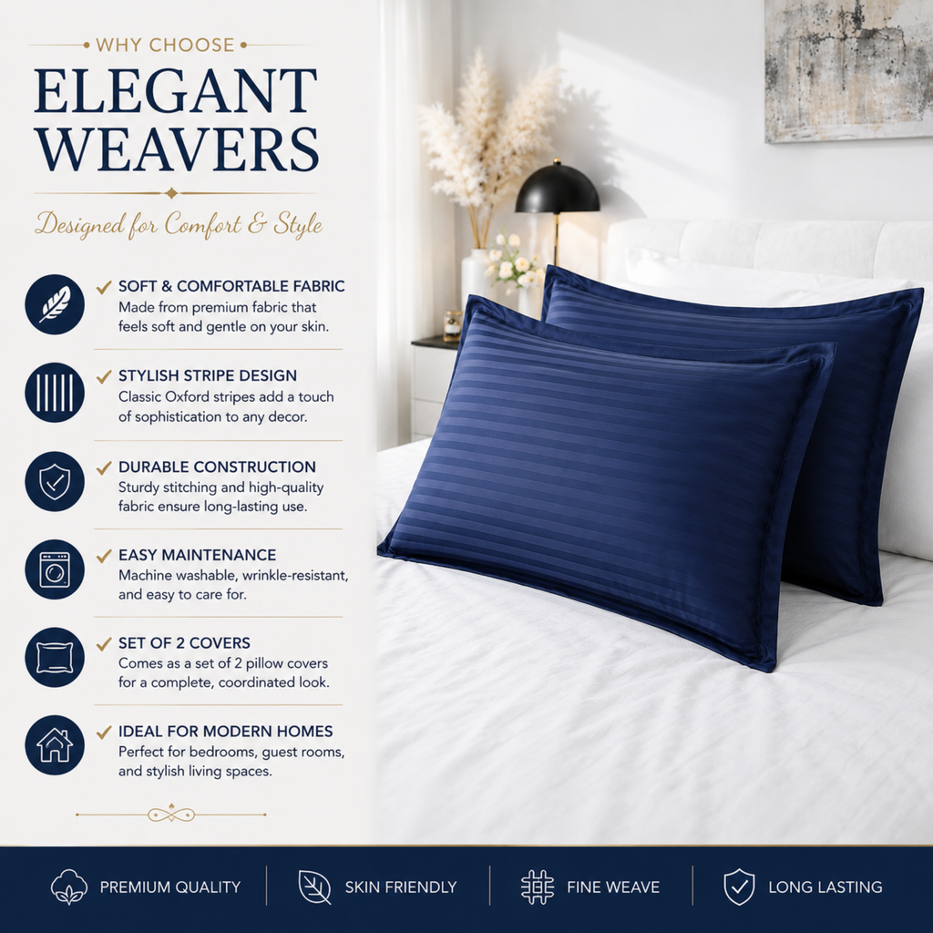 Elegant Weavers Oxford Stripe Pillow Cover Set of 2 (45x67 cm)