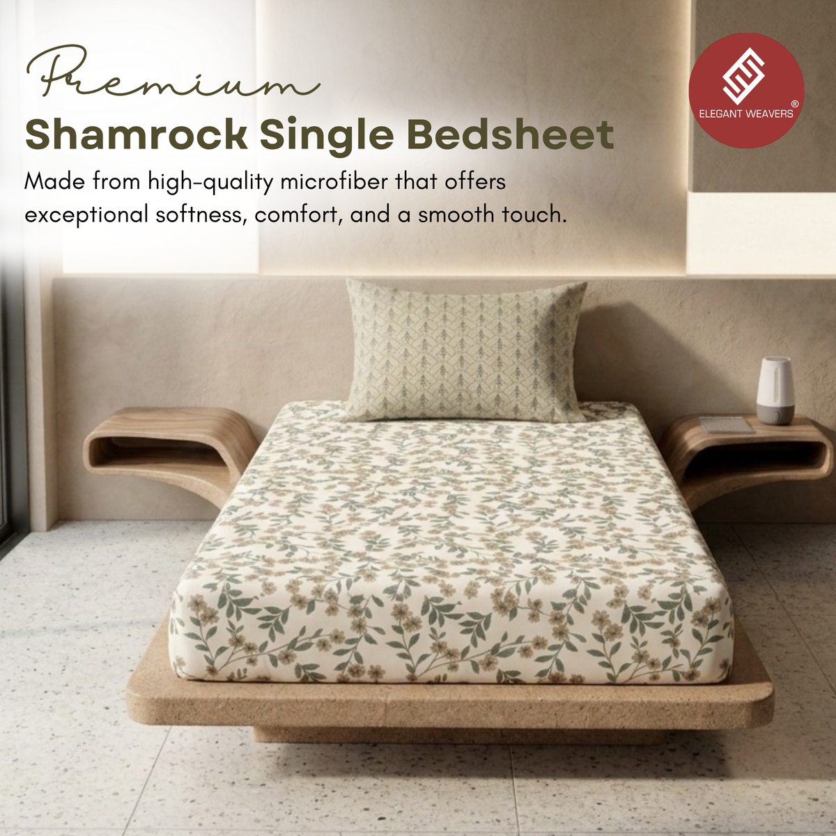 Elegant Weavers Shamrock Single Bedsheet with Pillow Cover (150x220 cm)