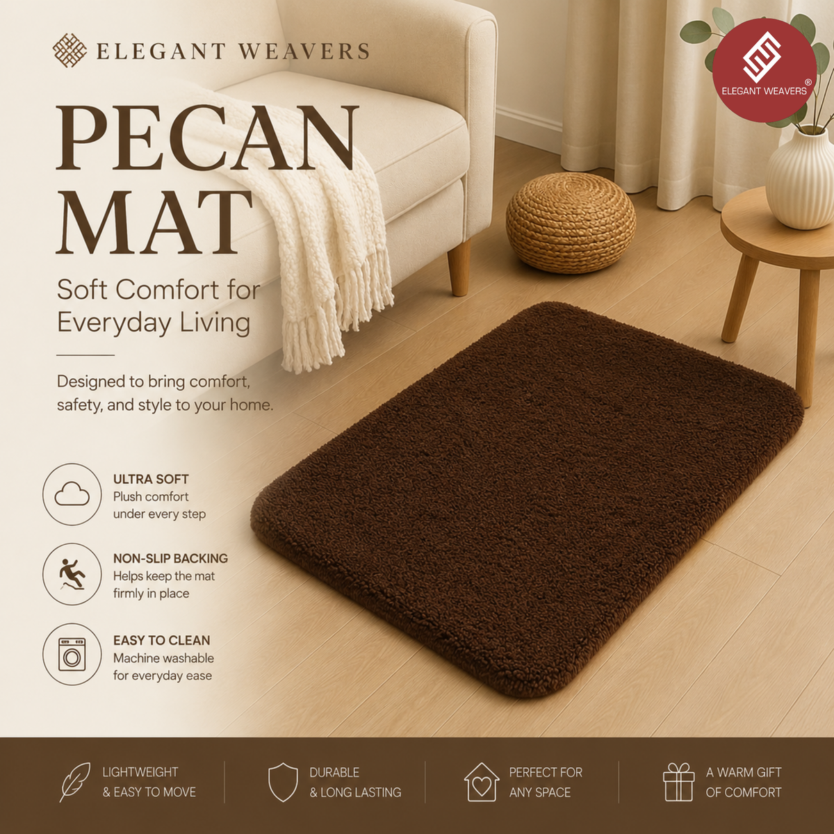 Elegant Weavers Pecan Door Mat (38x58 cm)