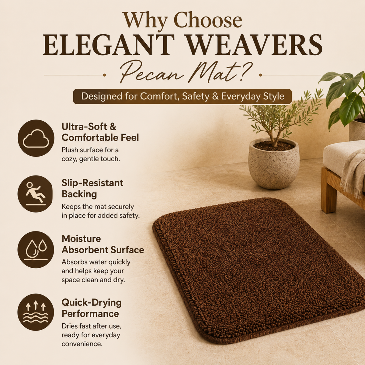Elegant Weavers Pecan Door Mat (38x58 cm)