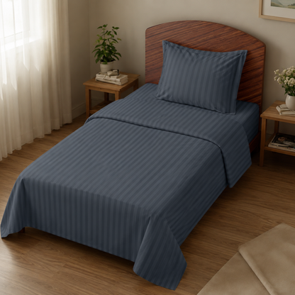 Elegant Weavers Icarus Stripe Single Bedsheet Grey with Pillow Cover (150x220 cm) | Microfiber Bedding Set | Soft, Durable & Easy Care