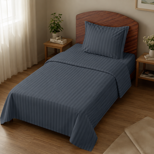 Elegant Weavers Icarus Stripe Single Bedsheet Grey with Pillow Cover (150x220 cm) | Microfiber Bedding Set | Soft, Durable & Easy Care