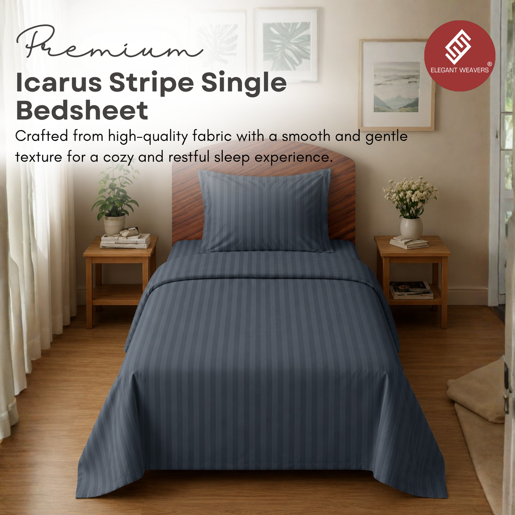Elegant Weavers Icarus Stripe Single Bedsheet Grey with Pillow Cover (150x220 cm)