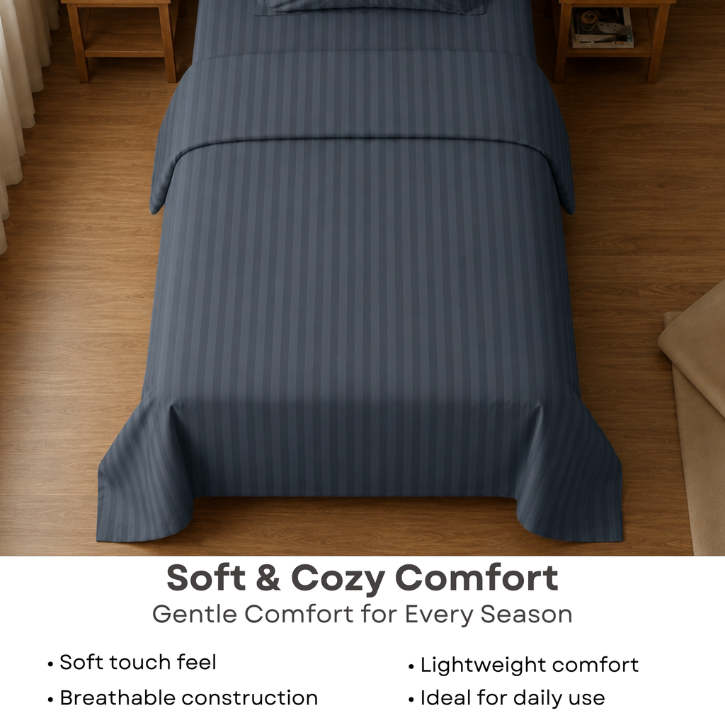 Elegant Weavers Icarus Stripe Single Bedsheet Grey with Pillow Cover (150x220 cm)