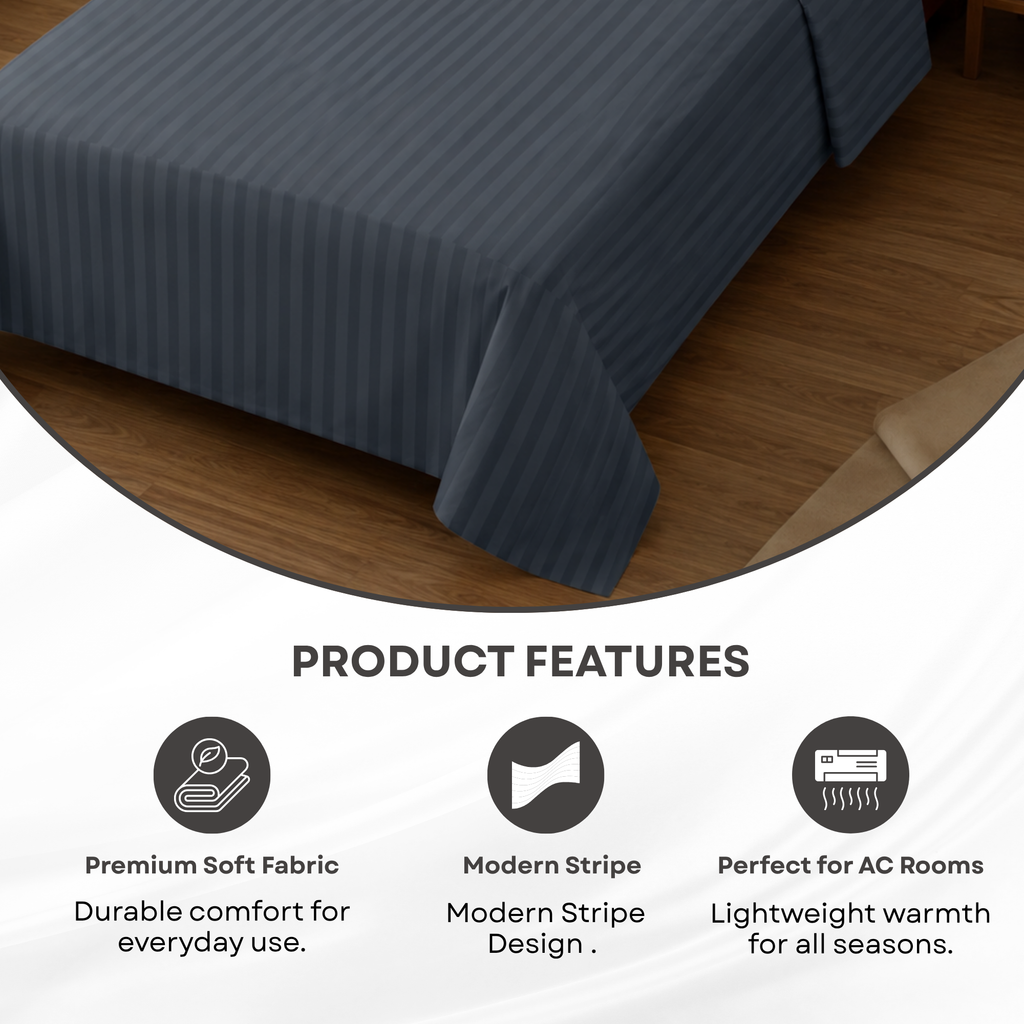Elegant Weavers Icarus Stripe Single Bedsheet Grey with Pillow Cover (150x220 cm)