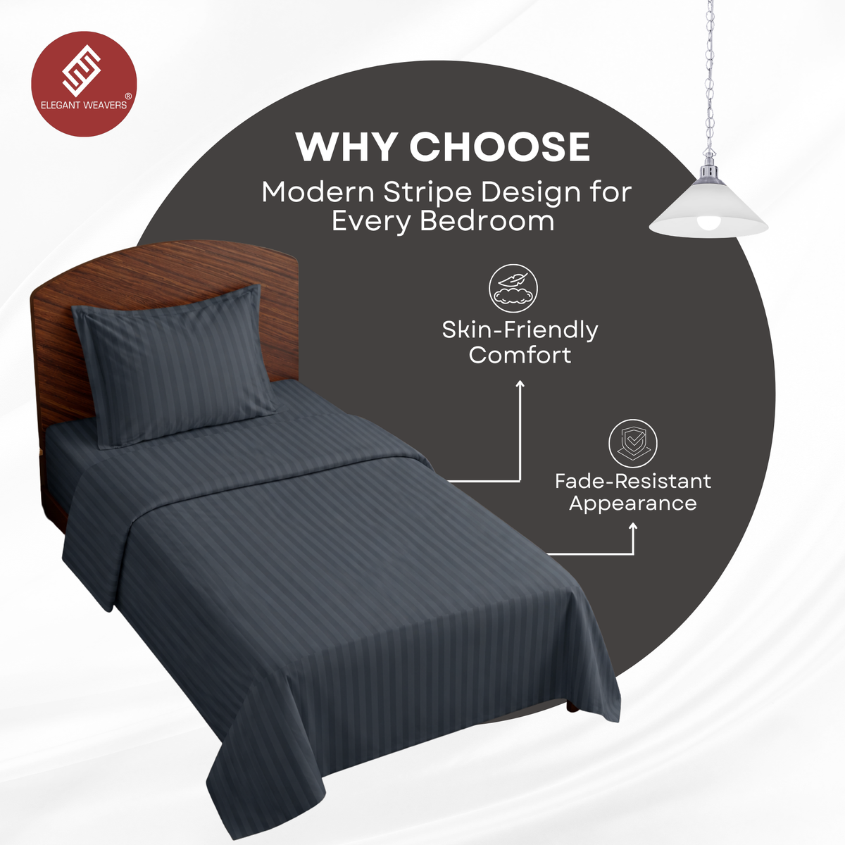 Elegant Weavers Icarus Stripe Single Bedsheet Grey with Pillow Cover (150x220 cm)