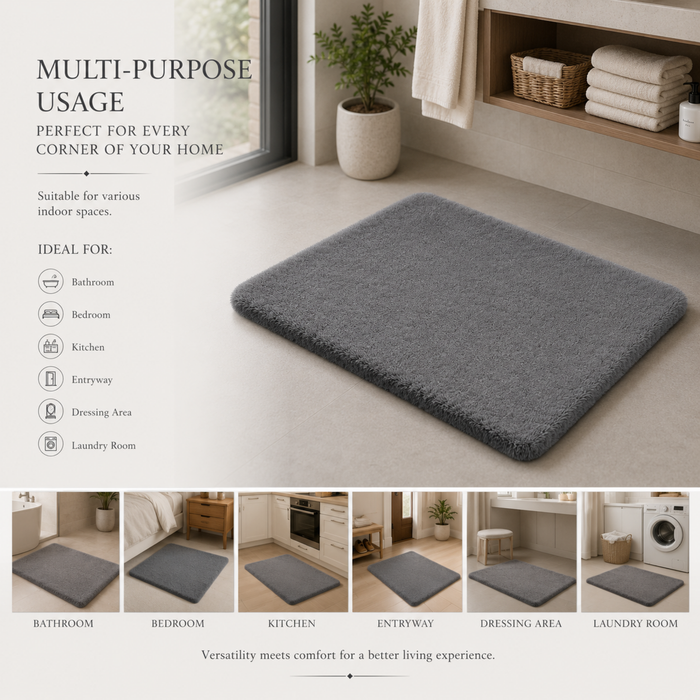Elegant Weavers Sepia Door Mat Beige (38x58 cm) | Rectangular Anti-Slip Floor Mat | Soft, Absorbent & Quick-Dry Mat for Home