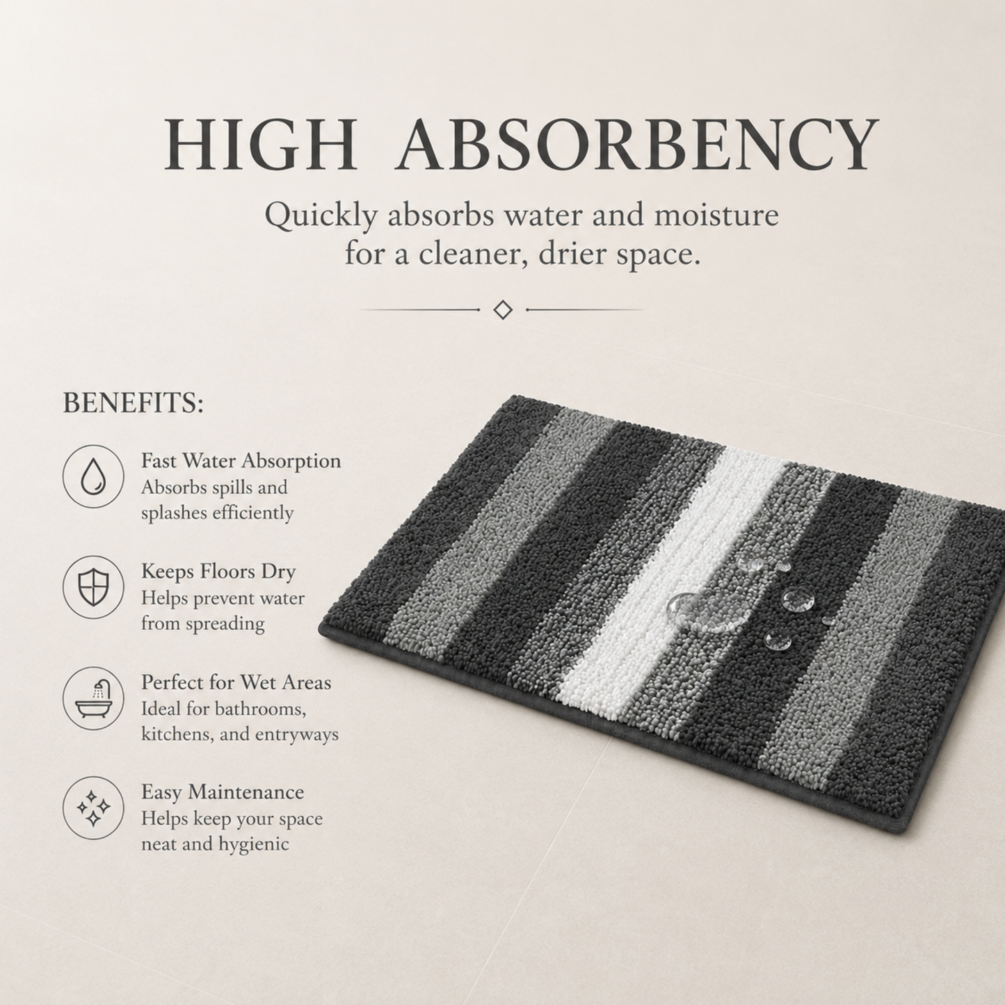 Elegant Weavers Sable Door Mat Grey (38x58 cm) | Micro Polyester Anti-Skid Mat | Soft, Absorbent & Quick-Dry Floor Mat for Home