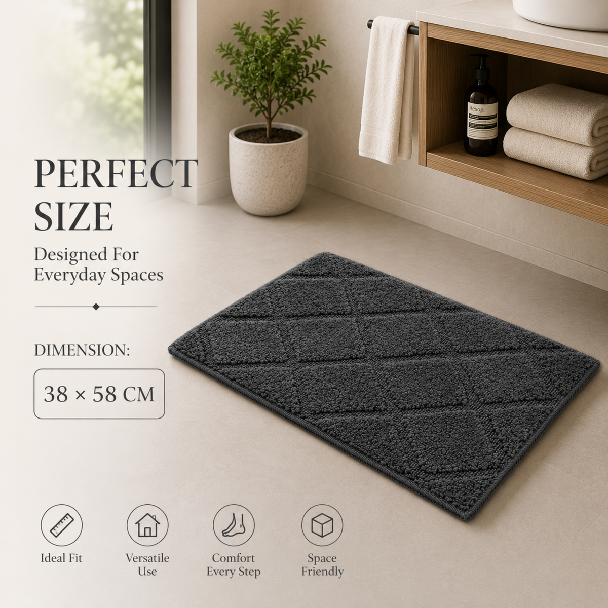 Elegant Weavers Raven Heavy Micro Door Mat Grey (38x58 cm)