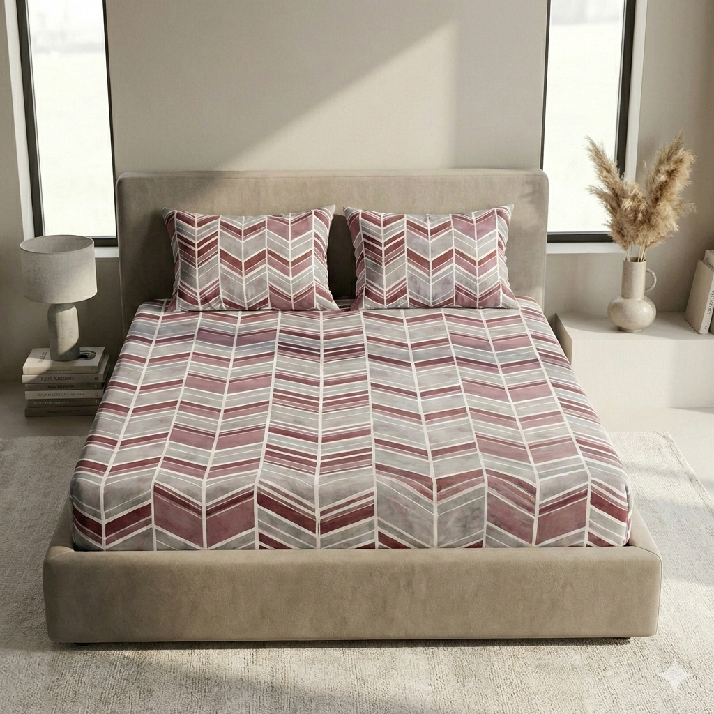 Elegant Weavers Merlot Double Bedsheet with Pillow Cover (150x215 cm)