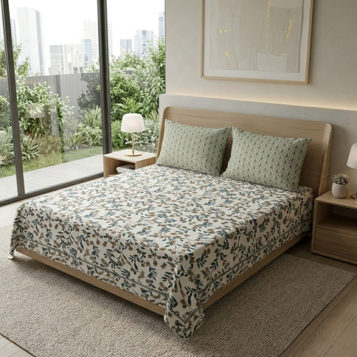 Elegant Weavers Seafoam Double Bedsheet with 2 Pillow Covers (220x250 cm)