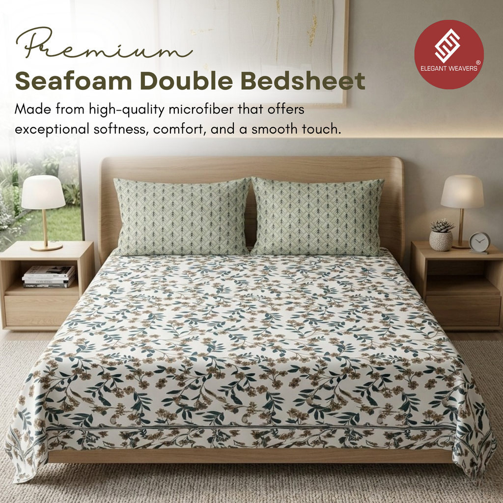 Elegant Weavers Seafoam Double Bedsheet with 2 Pillow Covers (220x250 cm)