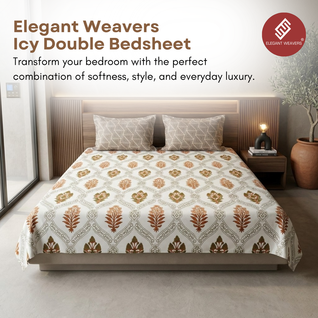Elegant Weavers Icy Double Bedsheet with 2 Pillow Covers (45x67 cm)