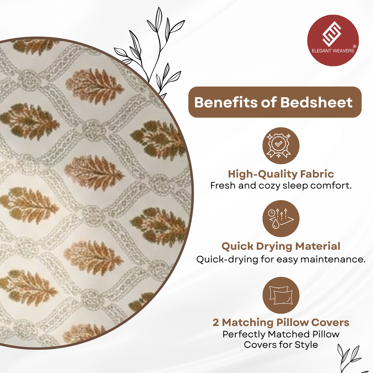 Elegant Weavers Icy Double Bedsheet with 2 Pillow Covers (45x67 cm)