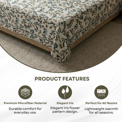 Elegant Weavers Seafoam Double Bedsheet with 2 Pillow Covers (220x250 cm) | Microfiber Iris Design Bedding Set | Soft, Durable & Easy Care