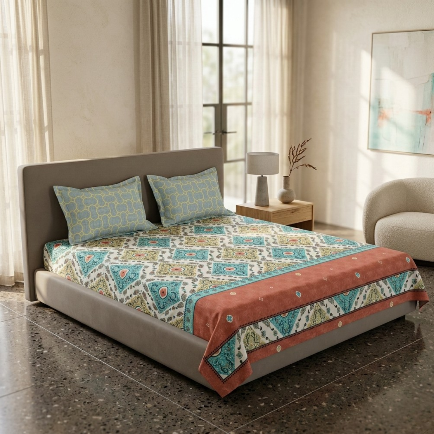 Elegant Weavers Samara Double Bedsheet with 2 Pillow Covers (45x67 cm) | Microfiber Fabric | Bedsheet Size 220x250 cm | Soft, Breathable & Durable