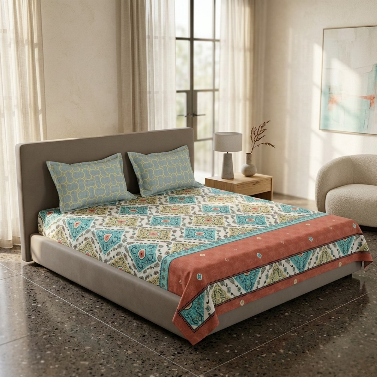 Elegant Weavers Samara Double Bedsheet with 2 Pillow Covers (45x67 cm)