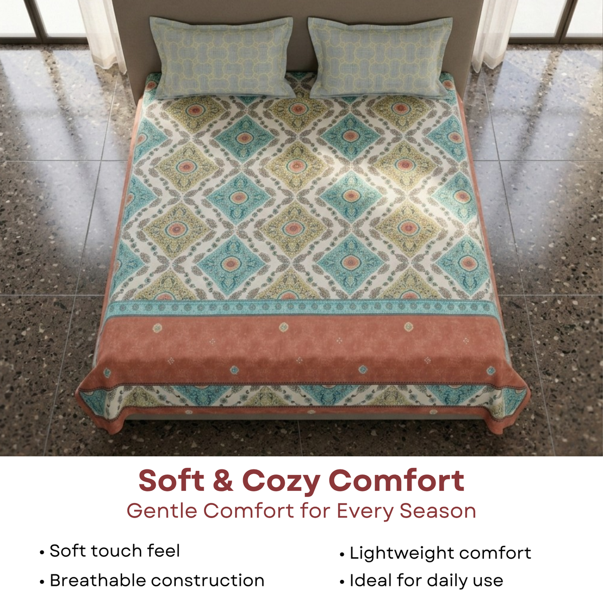 Elegant Weavers Samara Double Bedsheet with 2 Pillow Covers (45x67 cm)