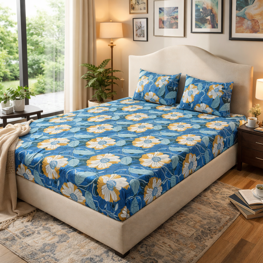 Elegant Weavers Autumn Double Bedsheet with 2 Pillow Covers (40x60 cm)