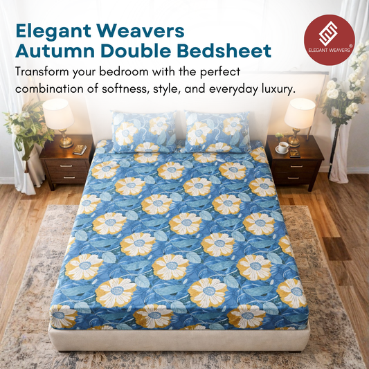 Elegant Weavers Autumn Double Bedsheet with 2 Pillow Covers (40x60 cm)