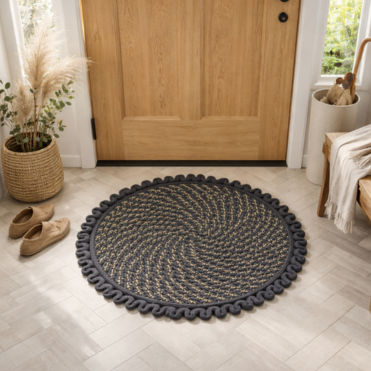 Elegant Weavers Jazz Round Mat Grey | Acrylic Fabric | Size 40x40 cm | Soft, Durable & Anti-Slip Floor Mat
