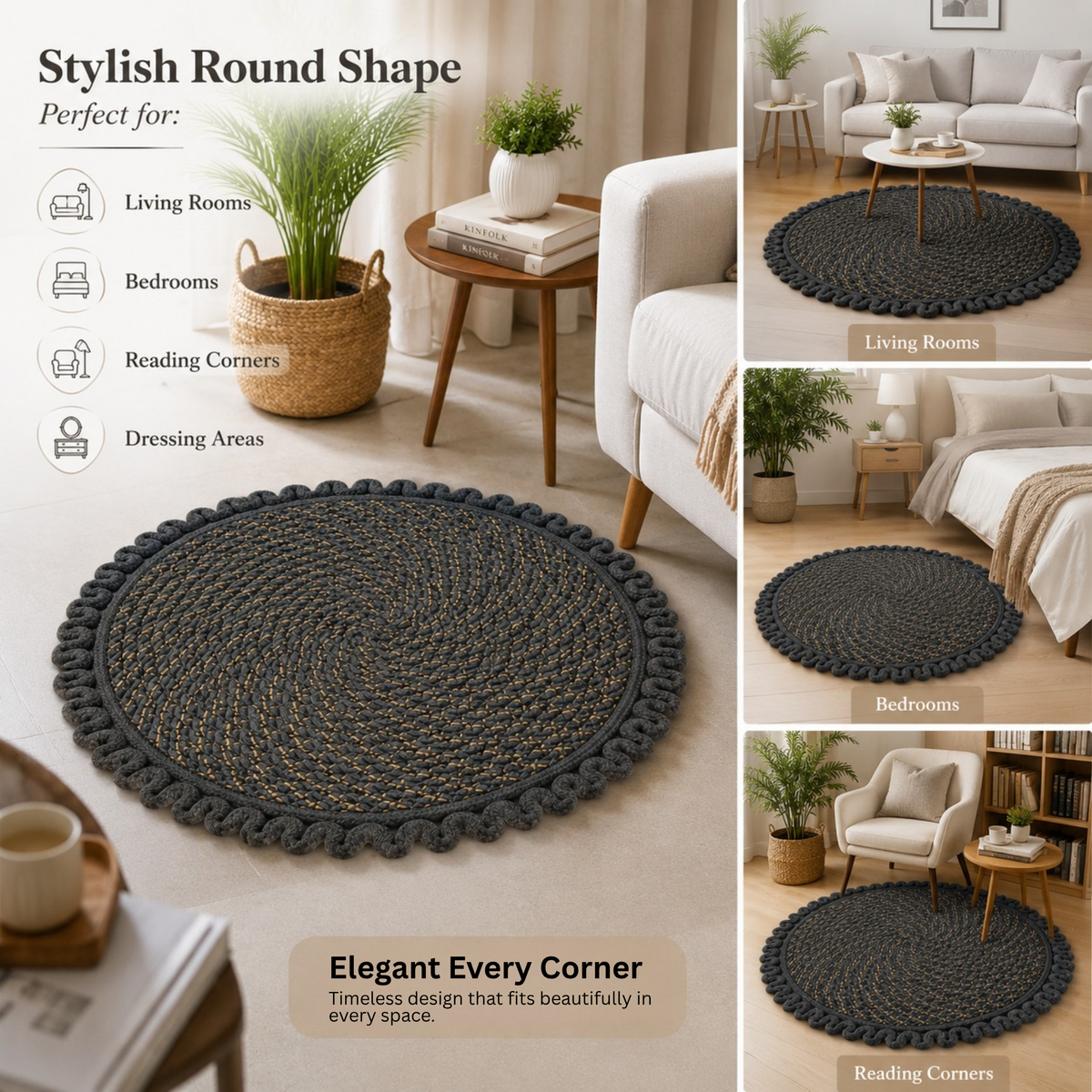 Elegant Weavers Jazz Round Mat Grey