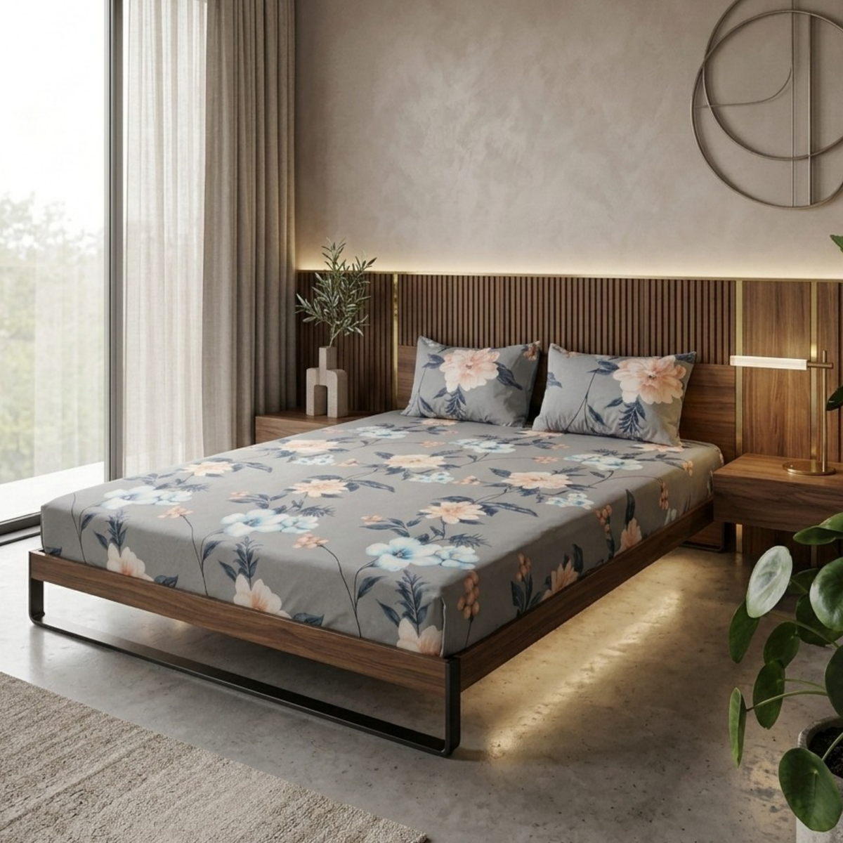 Elegant Weavers Pewter Double Bedsheet with 2 Pillow Covers (215x230 cm)