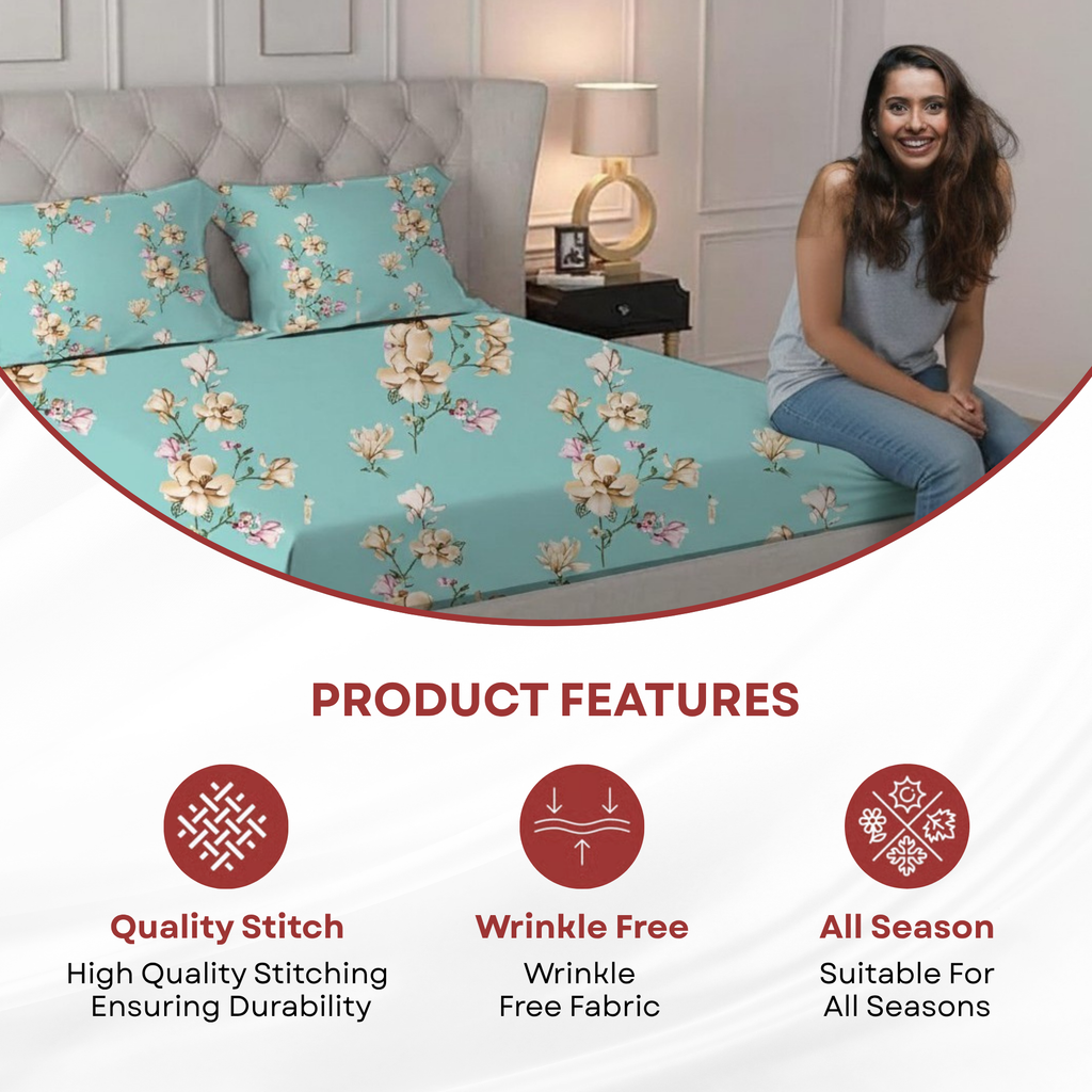 ELEGANT WEAVERS Floral Single Bedsheet with Pillow Cover