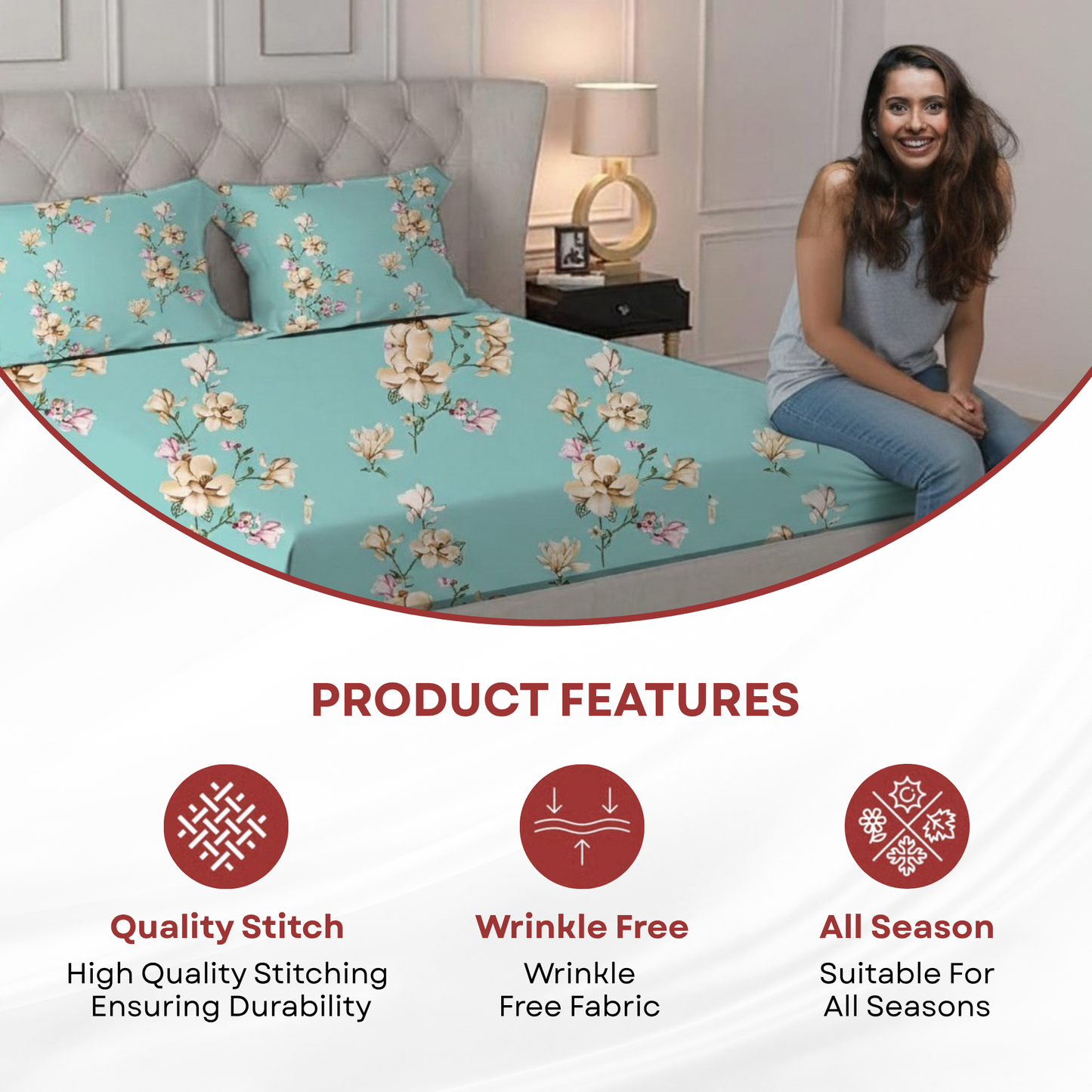 ELEGANT WEAVERS Floral Single Bedsheet with Pillow Cover | 150x215 cm Bedsheet + 40x60 cm Pillow Cover | Microfiber | Soft & Comfortable