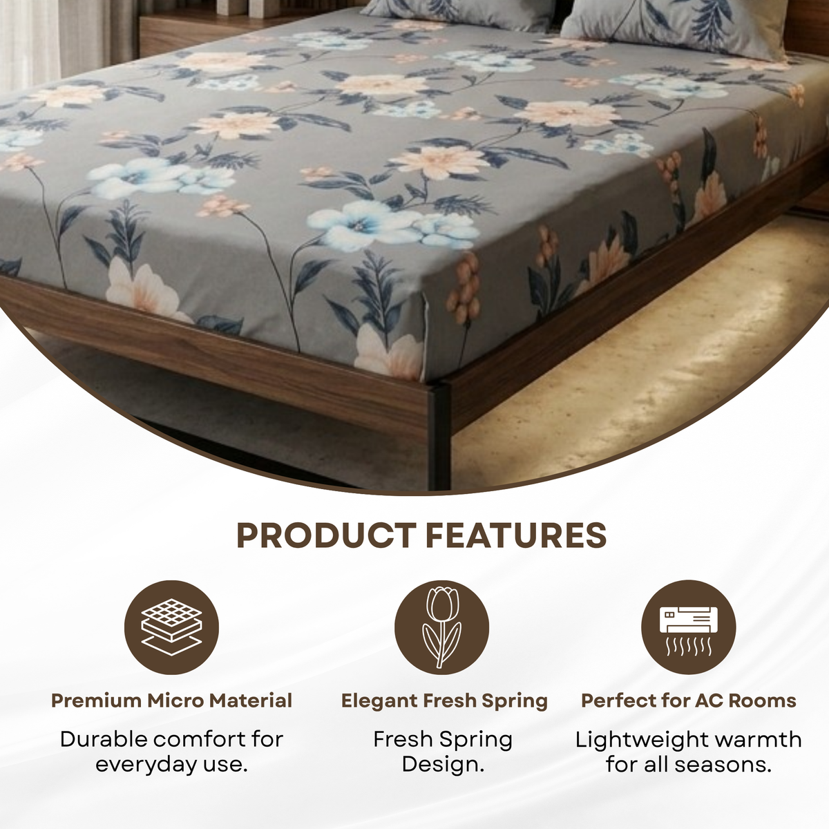 Elegant Weavers Pewter Double Bedsheet with 2 Pillow Covers (215x230 cm)