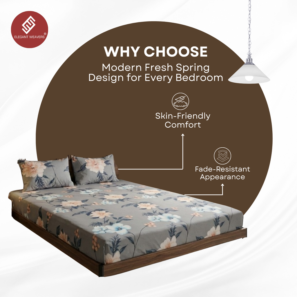 Elegant Weavers Pewter Double Bedsheet with 2 Pillow Covers (215x230 cm)