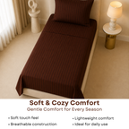 Elegant Weavers Pandora Stripe Single Bedsheet Brown with Pillow Cover (150x220 cm)