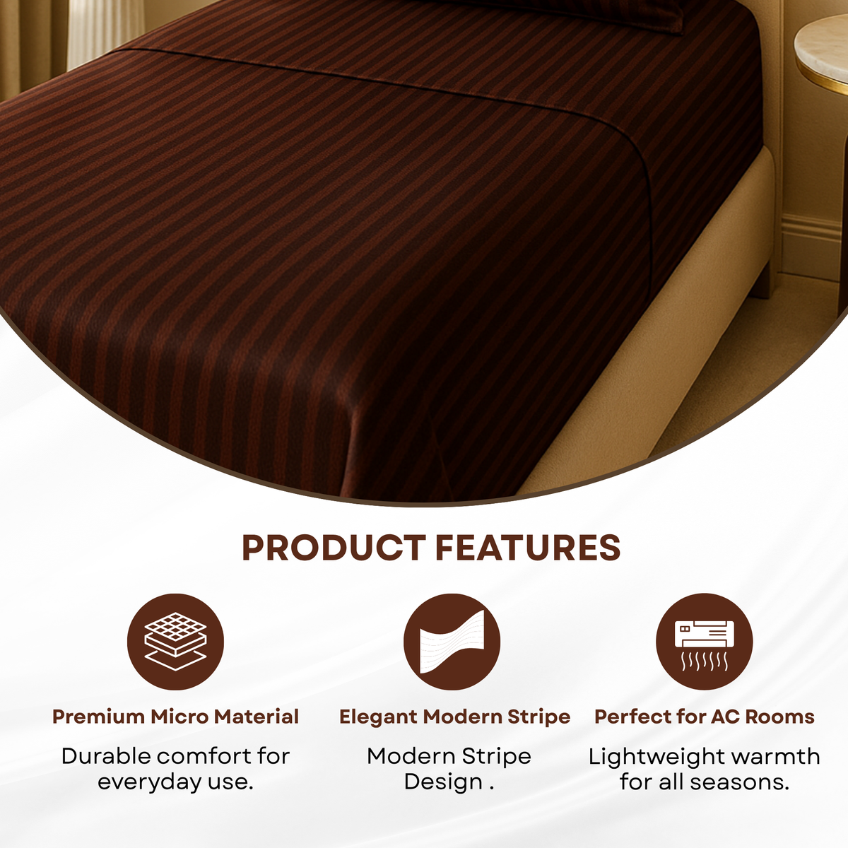 Elegant Weavers Pandora Stripe Single Bedsheet Brown with Pillow Cover (150x220 cm)