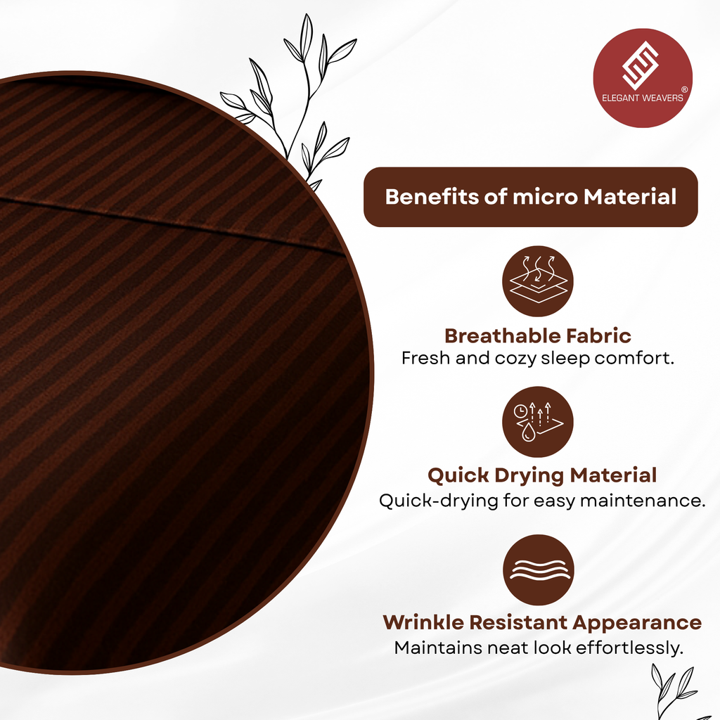 Elegant Weavers Pandora Stripe Single Bedsheet Brown with Pillow Cover (150x220 cm)