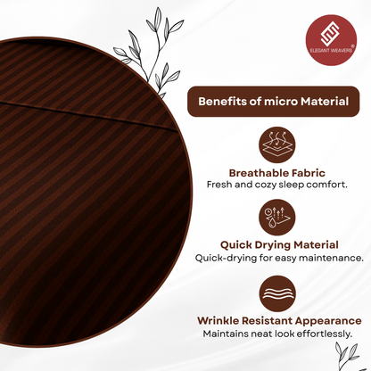 Elegant Weavers Pandora Stripe Single Bedsheet Brown with Pillow Cover (150x220 cm) | Microfiber Bedding Set | Soft, Durable & Easy Care