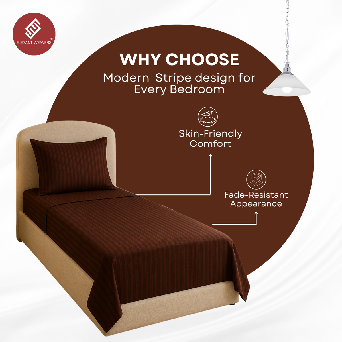Elegant Weavers Pandora Stripe Single Bedsheet Brown with Pillow Cover (150x220 cm)